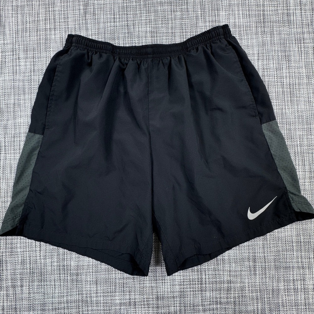 Nike Flex Challenger Shorts Mens Large Black Gray Dri Fit Lined Running 7 Inch
